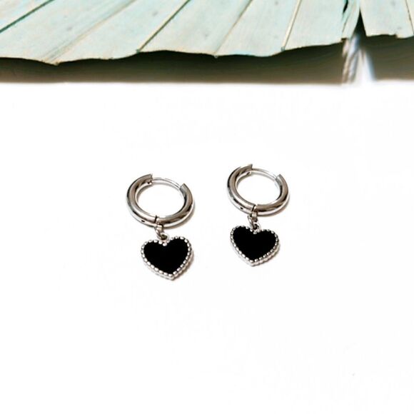 Silver heart hoop earrings #80 - Picture 1 of 3
